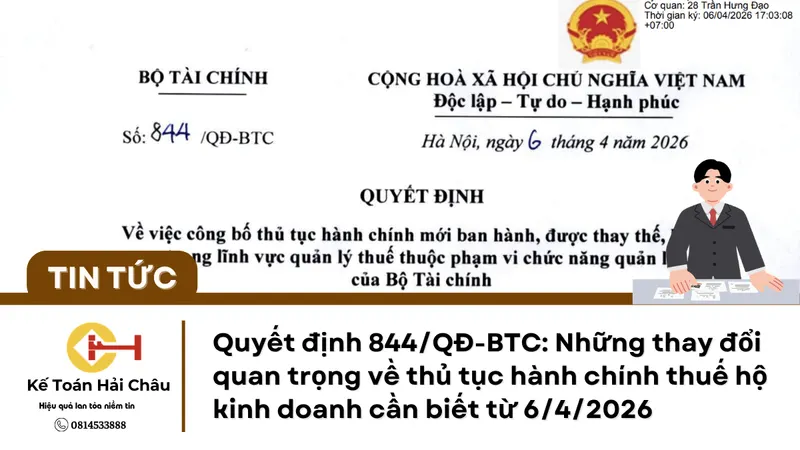 Quyết định 844/QĐ-BTC: 14 thủ tục thuế thay đổi hộ kinh doanh cần biết