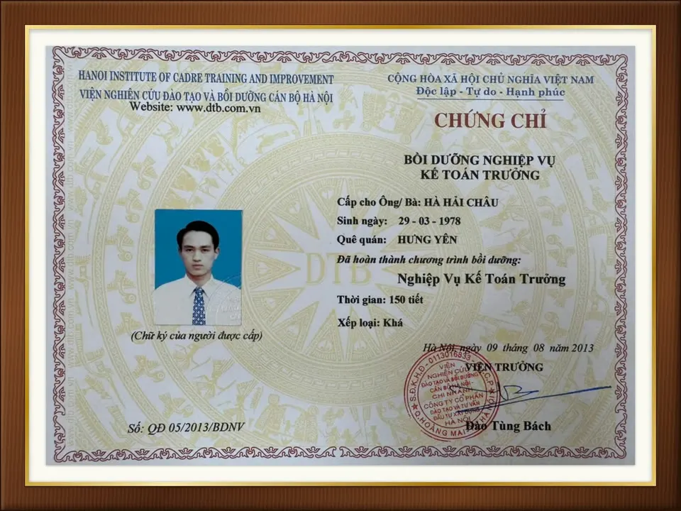 Chứng chỉ kế toán trưởng của ông Hà Hải Châu